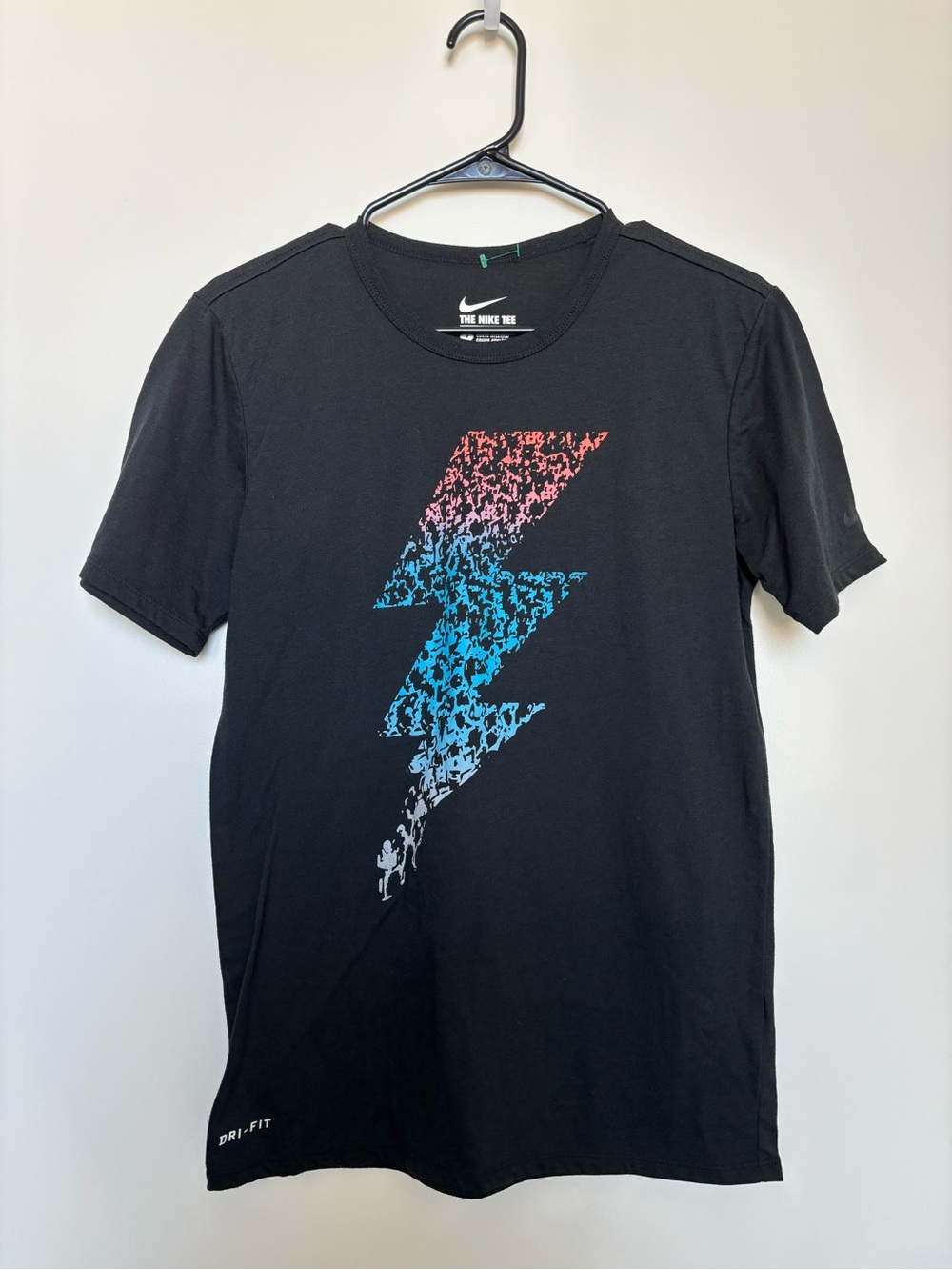 Nike Women’s Black Dri-Fit Short Sleeve Shirt with Lightning Graphic - size S